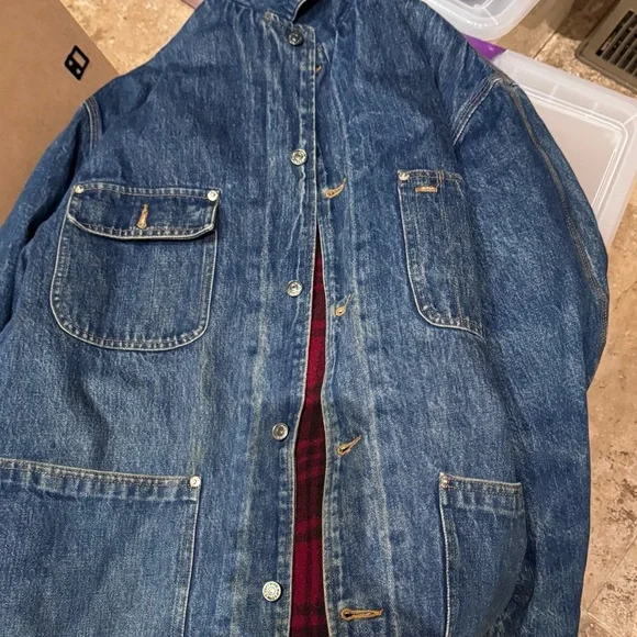 VINTAGE Polo Ralph Lauren authentic Denim Chore Flannel Lined jacket coat L USA! - Picture 16 of 16